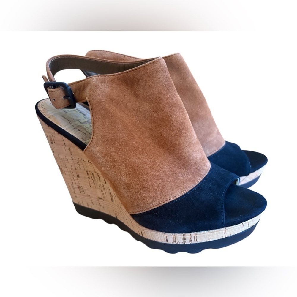 New Sam Edelman women’s wedge sandals suede leather upper cork heels Size 6.5